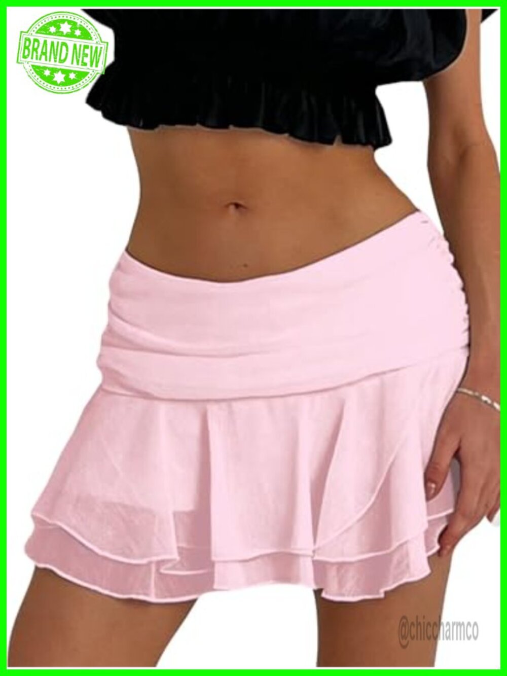Womens Ruffle Mini Skort Mesh Sheer Ruched Low Waist Y2K A-Line